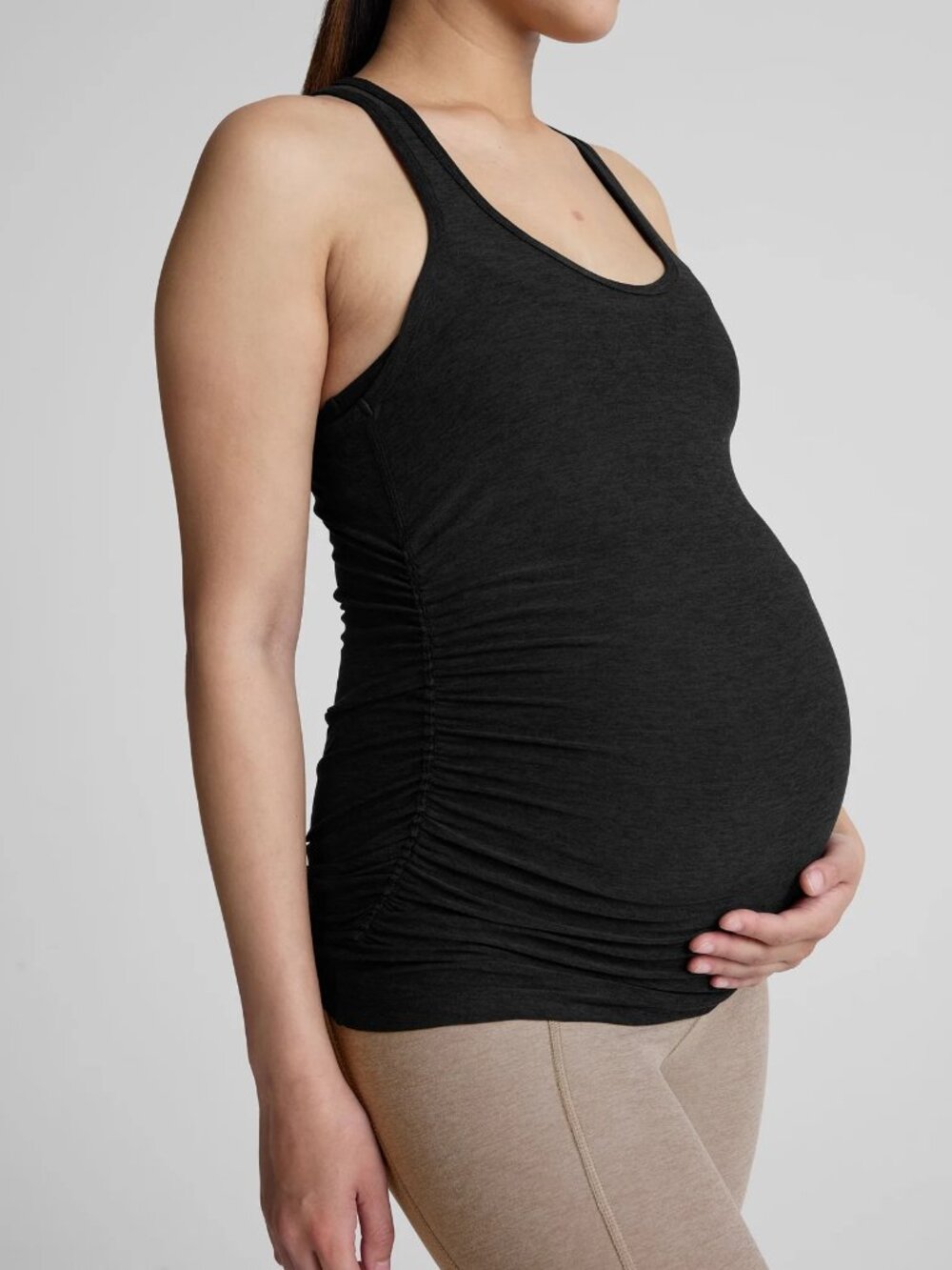 BEYOND THE BUMP Let It Grow Maternity Tank Top Black Small Stretch Yoga Pregnant